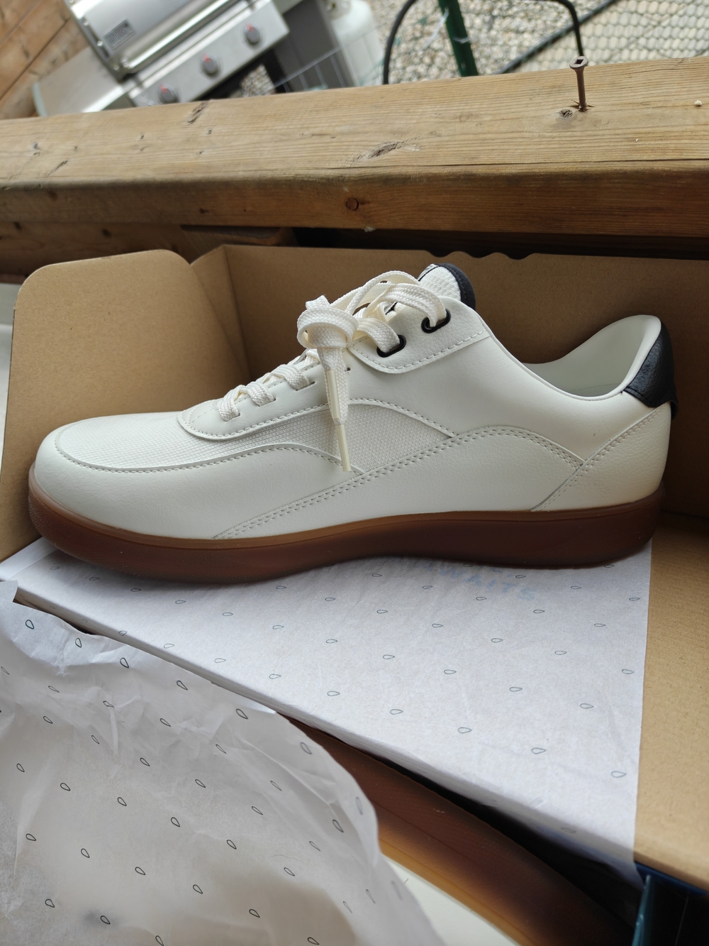 Vessi Men's White Sneaker with Gum Sole and Black Heel Tab